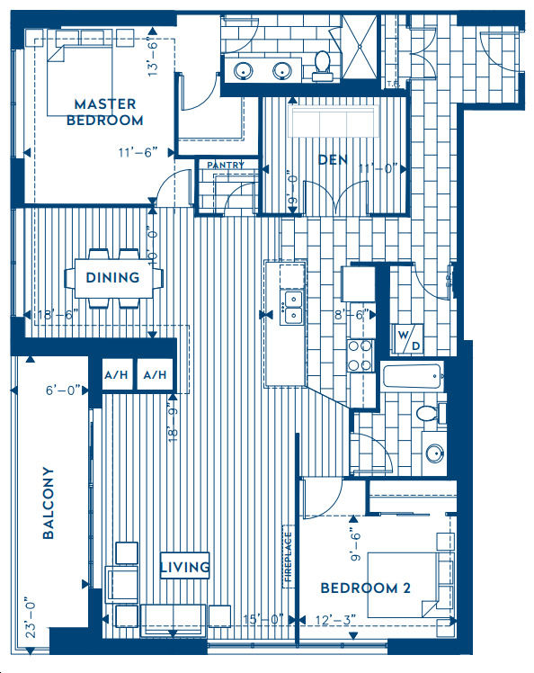 Azure Condominiums by Tricar Madison 2H Floorplan 2 bed