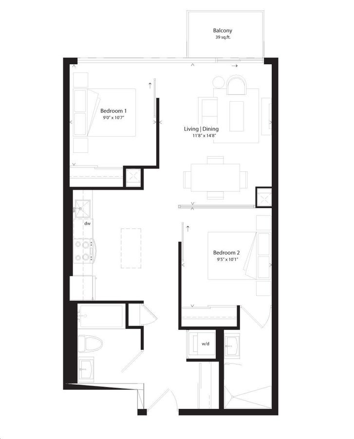 Beach Club Lofts by Zen Two Bedroom 785 Floorplan 2 bed