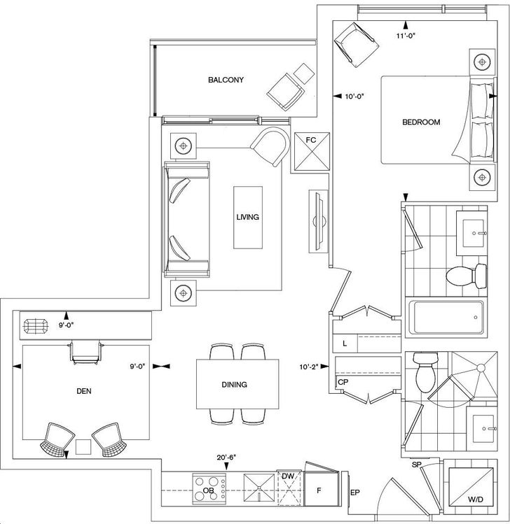 Bianca Condos by Tridel |1F+D Floorplan 1 bed & 2 bath