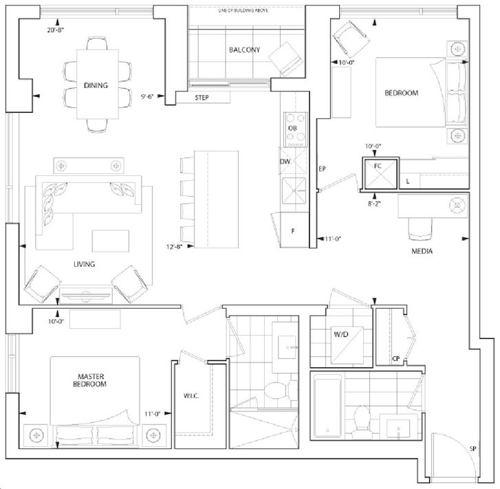 Bianca Condos by Tridel 2P+MA Floorplan 2 bed & 2 bath