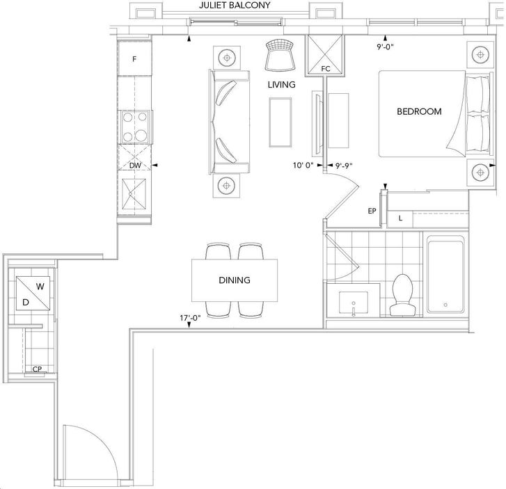 Bloorvista by Tridel |1C Floorplan 1 bed & 1 bath