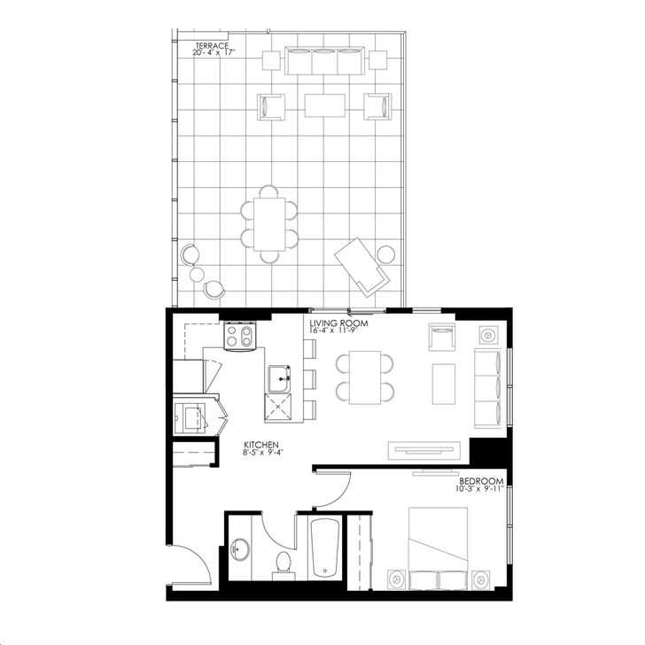 Bristol Condos by YYZed Seaport Floorplan 1 bed & 1 bath