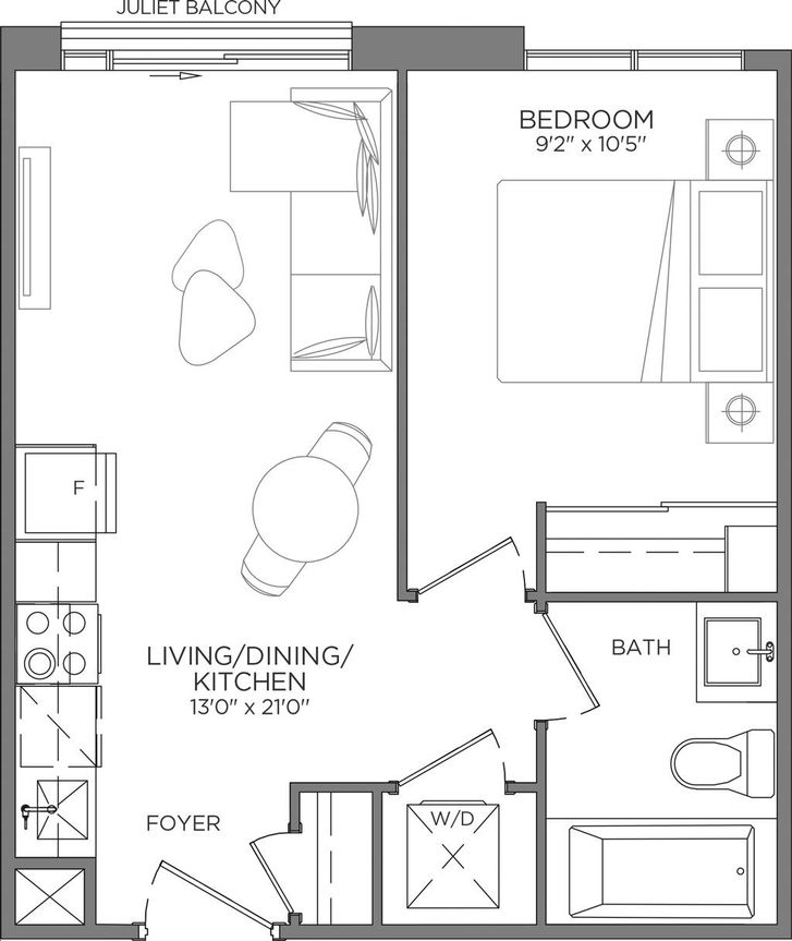 Bristol Place Condos by Solmar Suite 1A Floorplan 1 bed & 1 bath