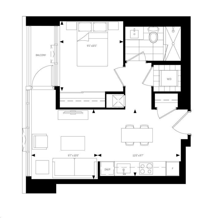 Burke Condos by Concert |Plan B1 |03 Floorplan 1 bed & 1 bath