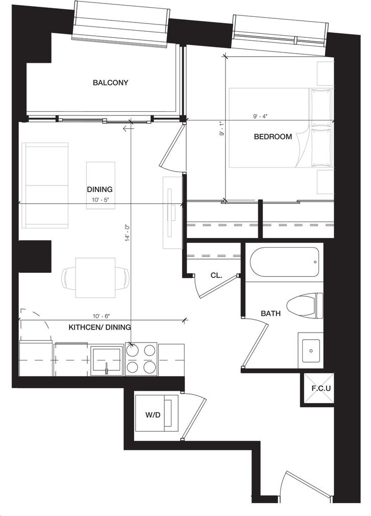 CG Tower by Cortel |Burgundy Floorplan 1 bed & 1 bath