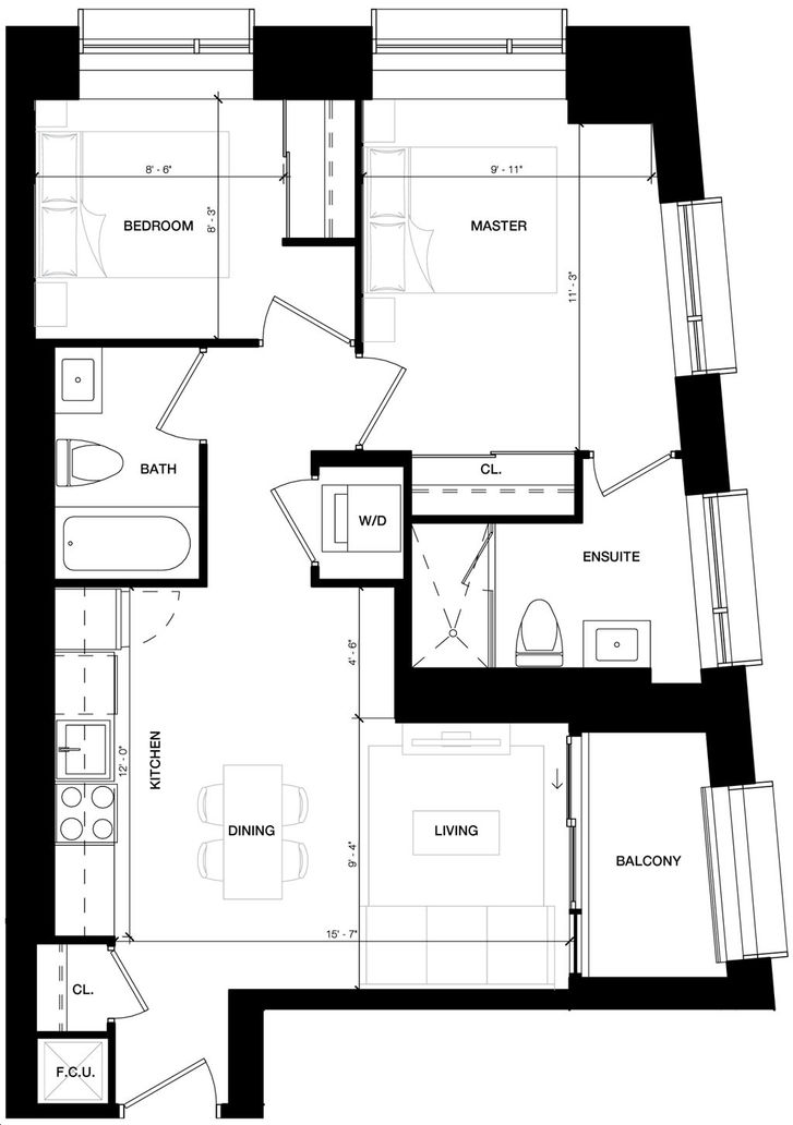 CG Tower by Cortel |Navy Floorplan 2 bed & 2 bath