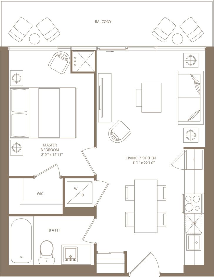 Canary District Condos by Dundee-Kilmer |m2 Floorplan 1 bed & 1 bath