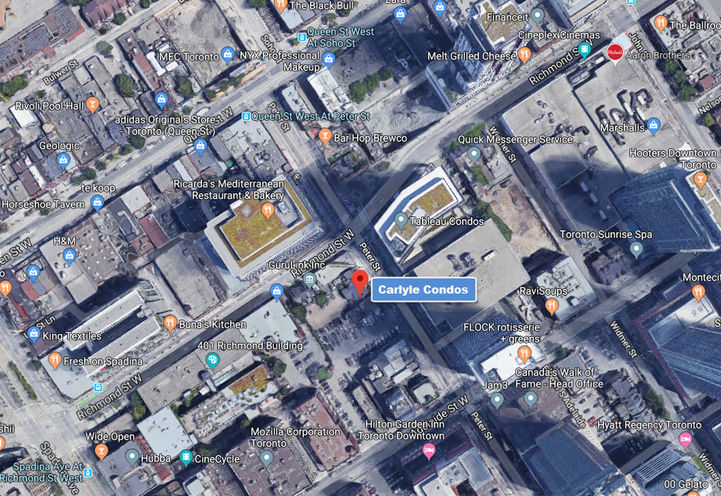 Aerial View of Carlyle Condos Neighborhood Area