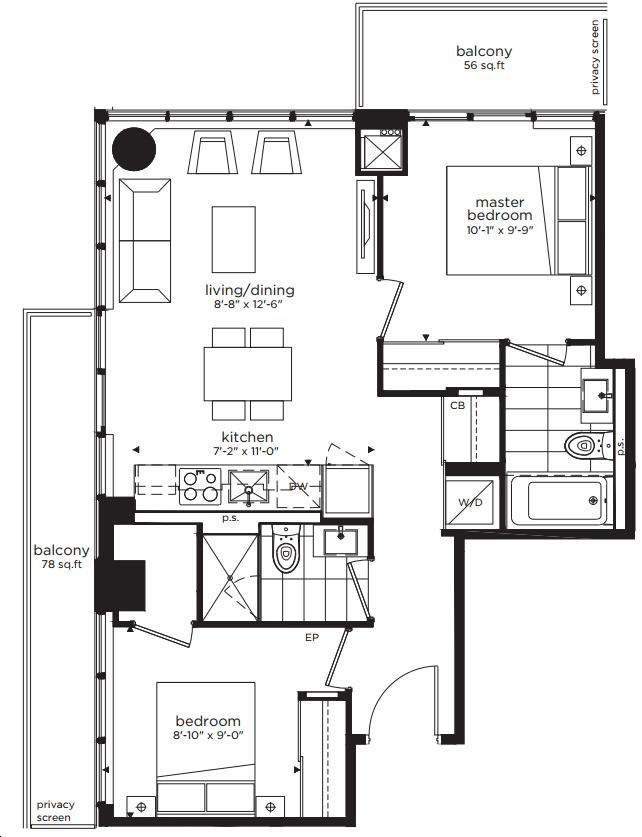 Citylights on Broadway Condos by Pemberton |2C-N Floorplan 2 bed & 2 bath