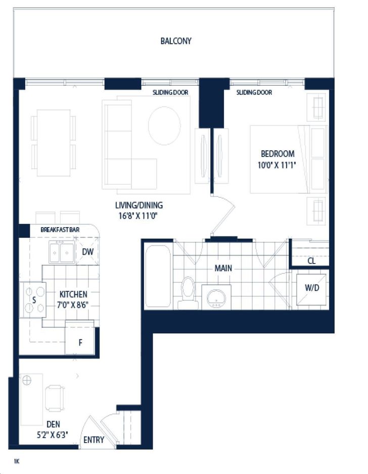 Cove at Waterways by Conservatory Aqua Floorplan 1 bed