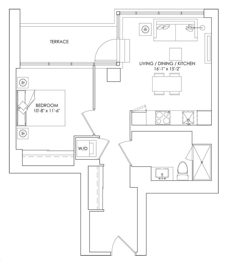 Crosstown Condos 2 by Aspen-Ridge |1Q (BF) Floorplan 1 bed & 1 bath