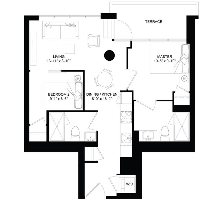 Crosstown Condos 3 by Aspen-Ridge |2D(BF) Floorplan 2 bed & 2 bath