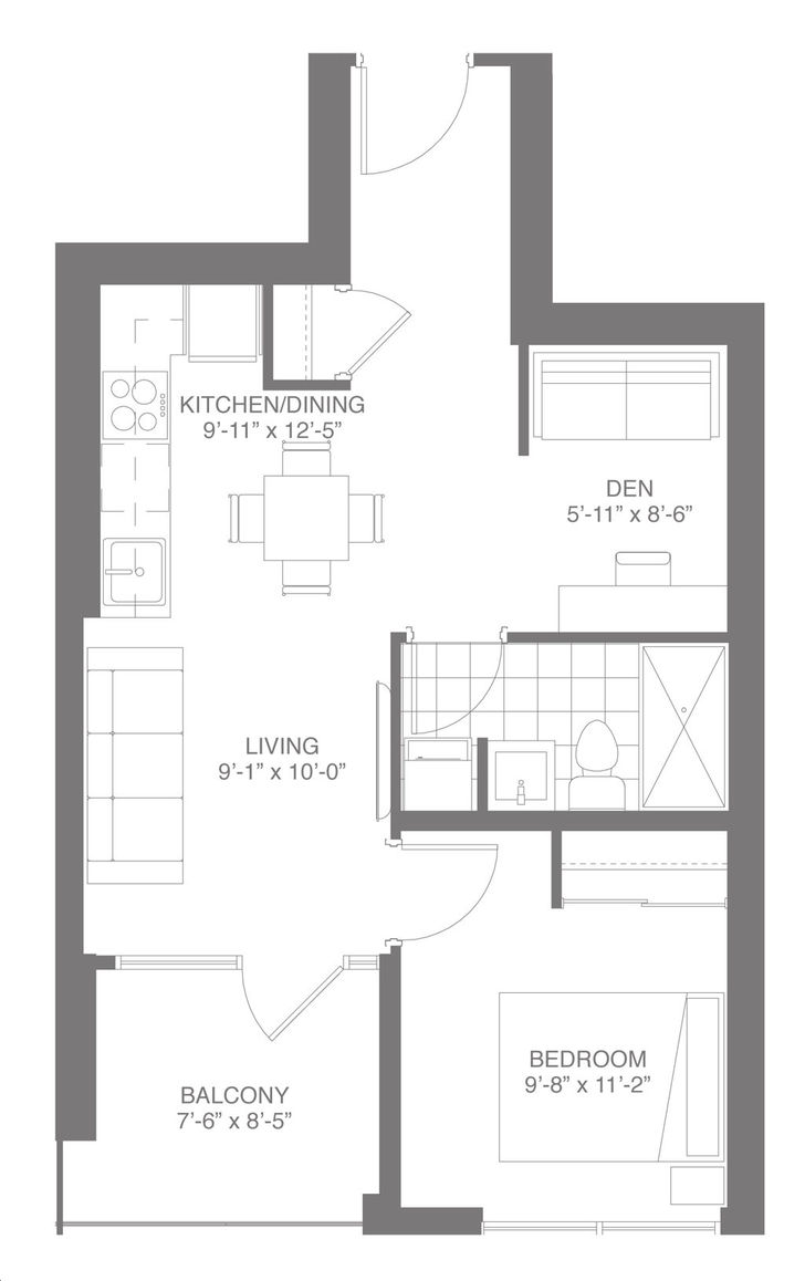 DTK Condos by IN8-Developments |Suite 1H Floorplan 1 bed & 1 bath