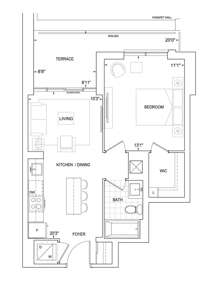 DunWest Condos by Greenpark |A550 Floorplan 1 bed & 1 bath