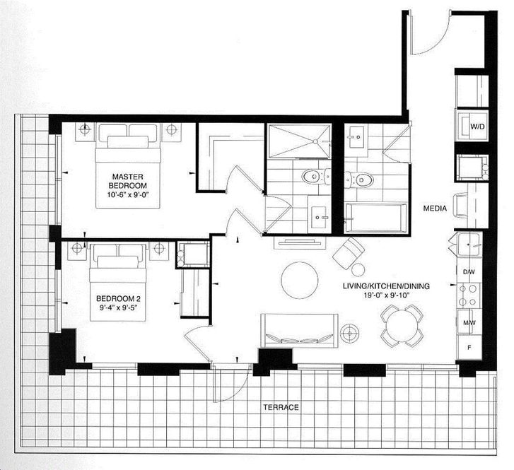 938 sq ft 2 BHK Floor Plan Image - Four Square Developer Yonkers Square  Available for sale 