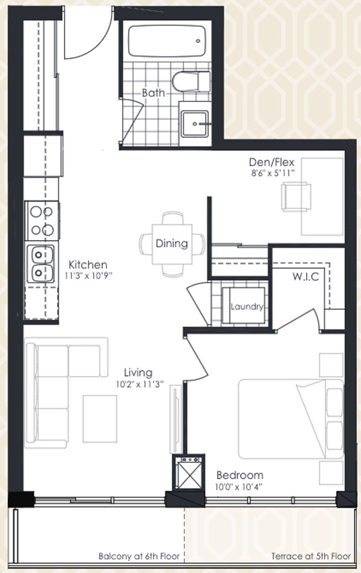 East 3220 Condos by Quadcam |Suite 1A Floorplan 1 bed & 1 bath