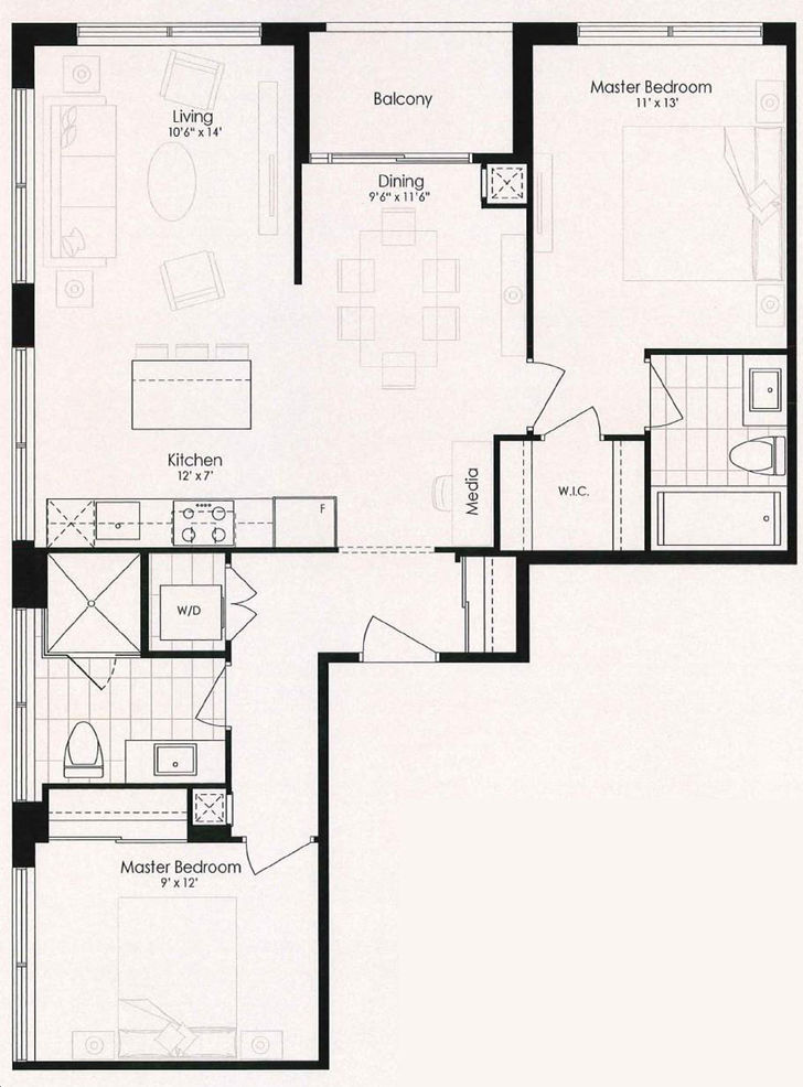 Edge Towers by Solmar |2M1+M Floorplan 2 bed & 2 bath