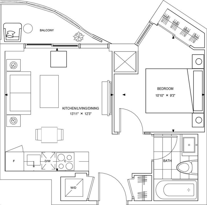 Elektra Condos by Menkes |Times 436 Floorplan 1 bed & 1 bath