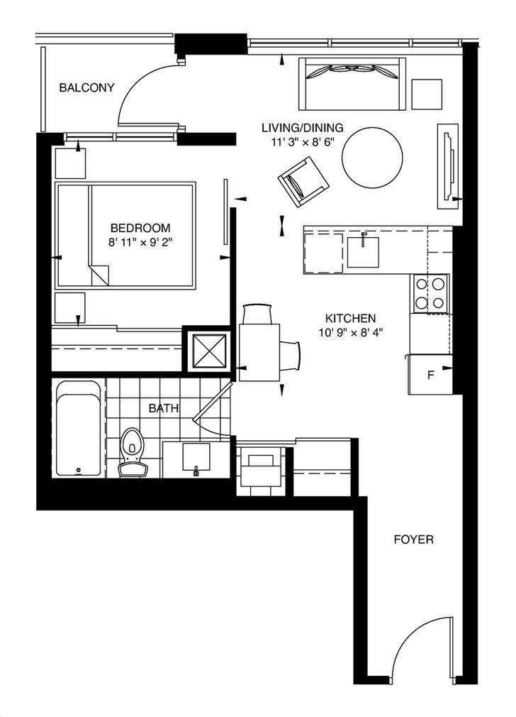 Fabrik Condominiums by Menkes |Bloor Floorplan 1 bed & 1 bath