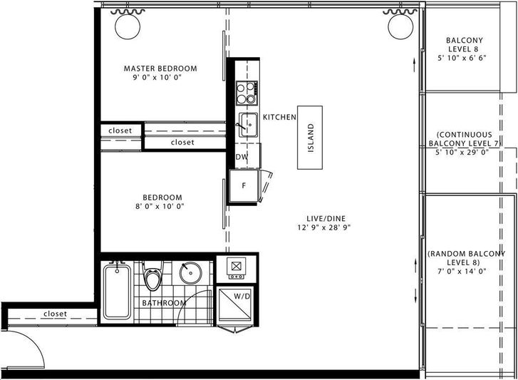 Fashion House Condos by Freed Unit 805 Floorplan 2 bed & 1 bath