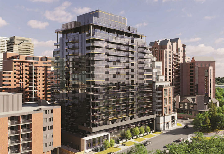 First and Park Condos Hero Shot - Exterior View of 18 Storey Building
