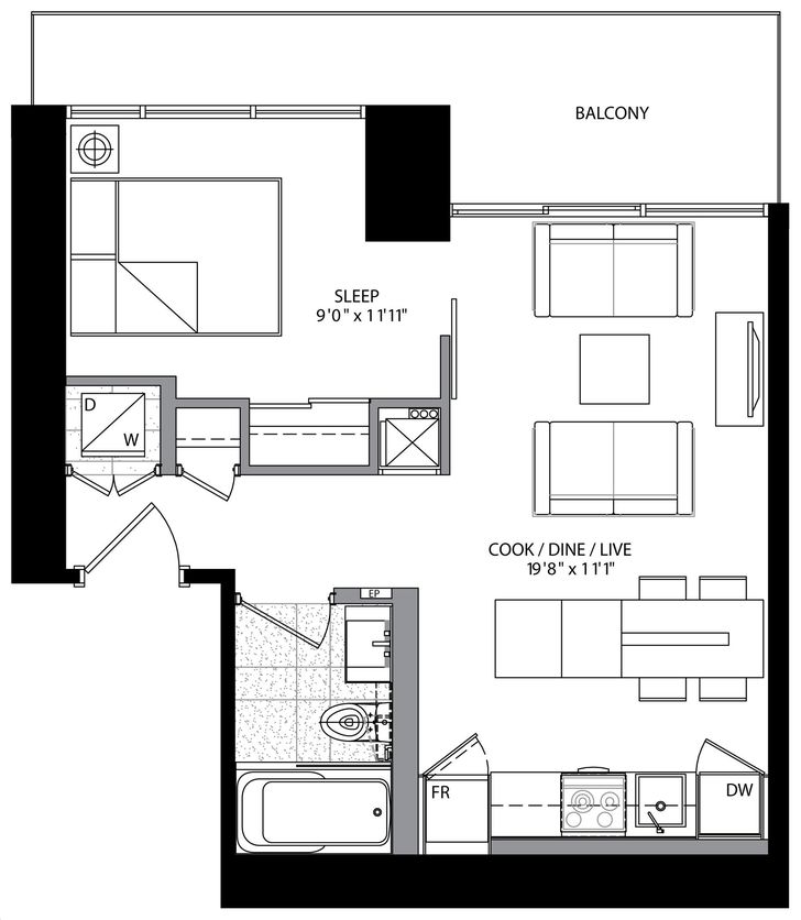 Five Condos at 5 St. Joseph by Graywood TOWERSUITES 1 Floorplan 1 bed