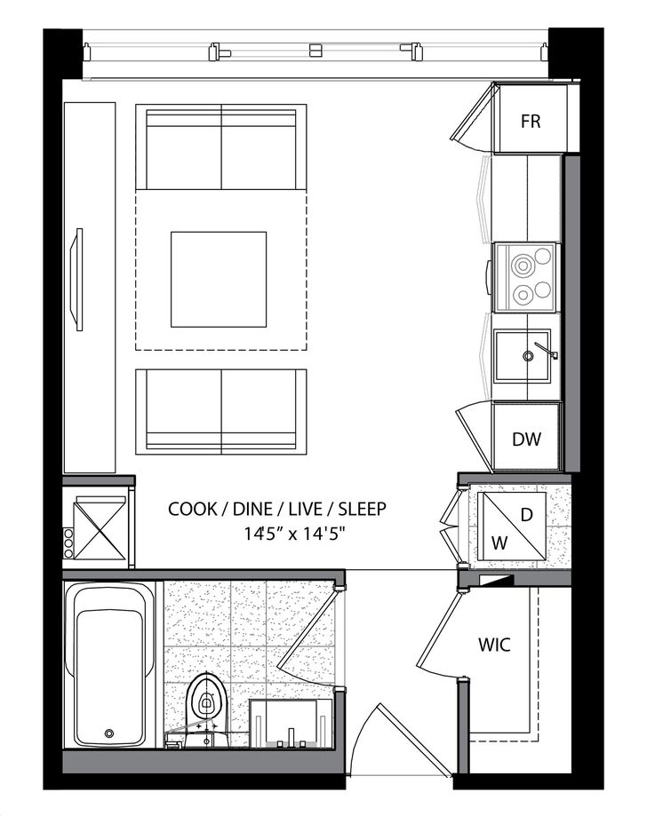 Five Condos at 5 St. Joseph by Graywood |YONGE 2 Floorplan 1 bed & 1 bath