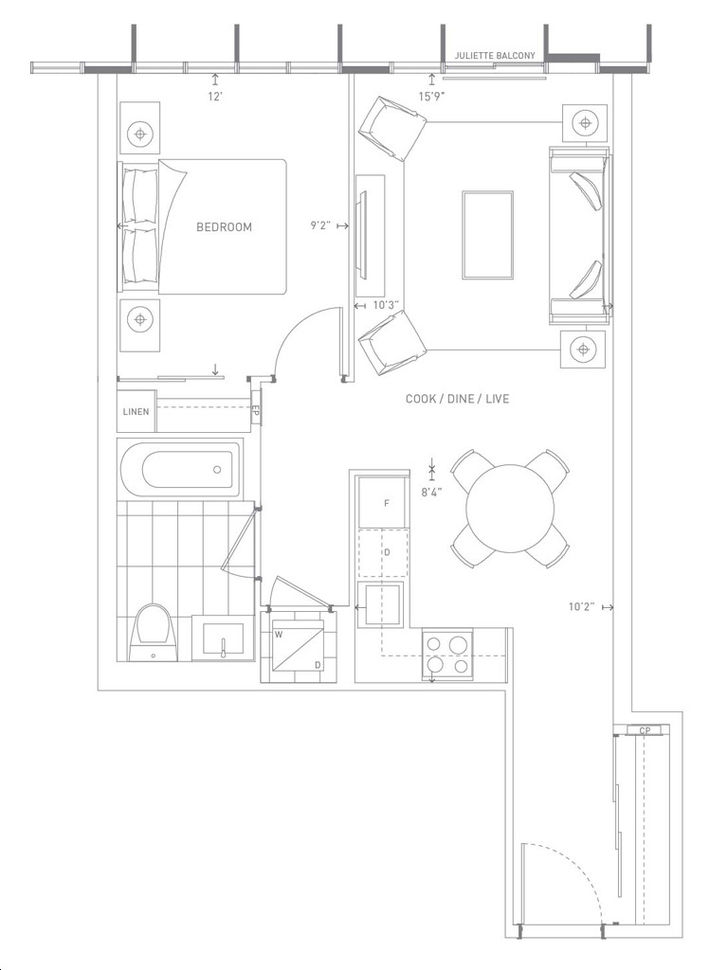 Form Condos by Tridel Line 1DA Floorplan 1 bed & 1 bath
