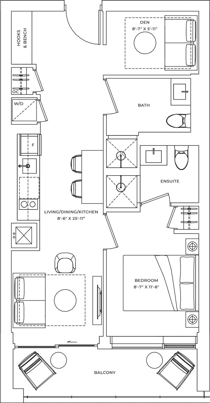 Freed Horseshoe Residences by Freed |C1 Floorplan 1 bed & 2 bath