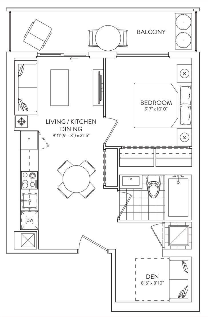 Galleria 02 Condos by Elad 1B+D (1W) Floorplan 1 bed & 1 bath