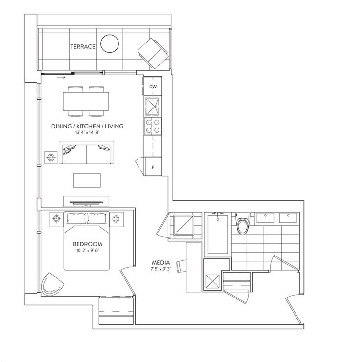 Galleria on the Park by Almadev |Unit M04 Floorplan 1 bed & 1 bath