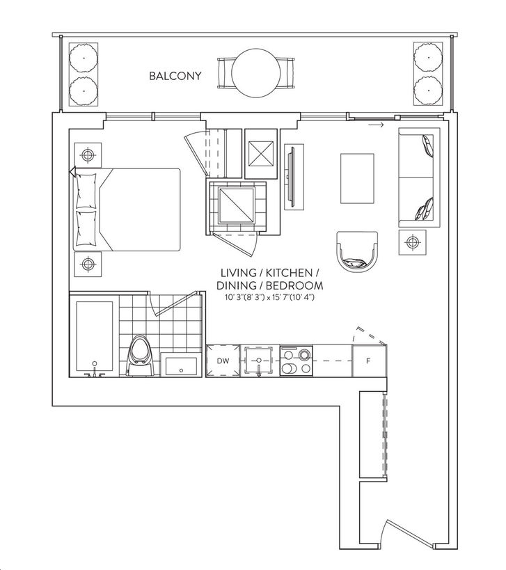 Galleria on the Park by Almadev |Unit M05 Floorplan 1 bed & 1 bath