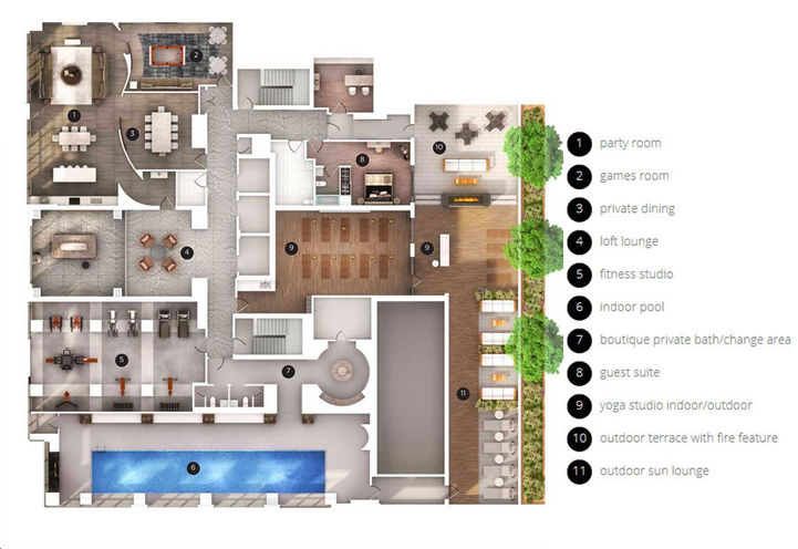2nd Floor Amenity plan at Gallery Condos and Lofts