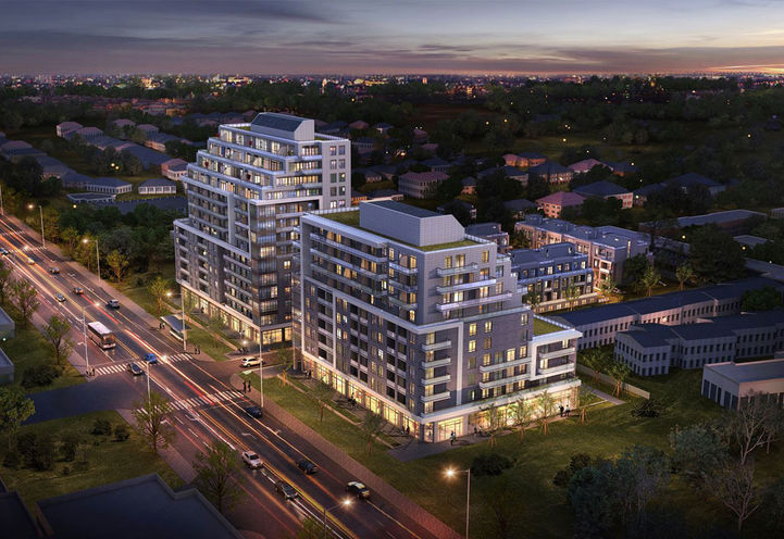 Sheppard Garden Condos Aerial View of Community at Dusk