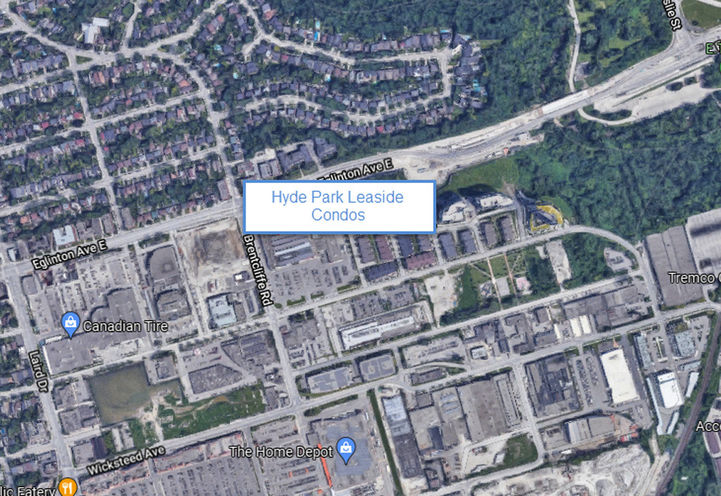 Hyde Park Leaside Condos Satellite Map View of Project Location