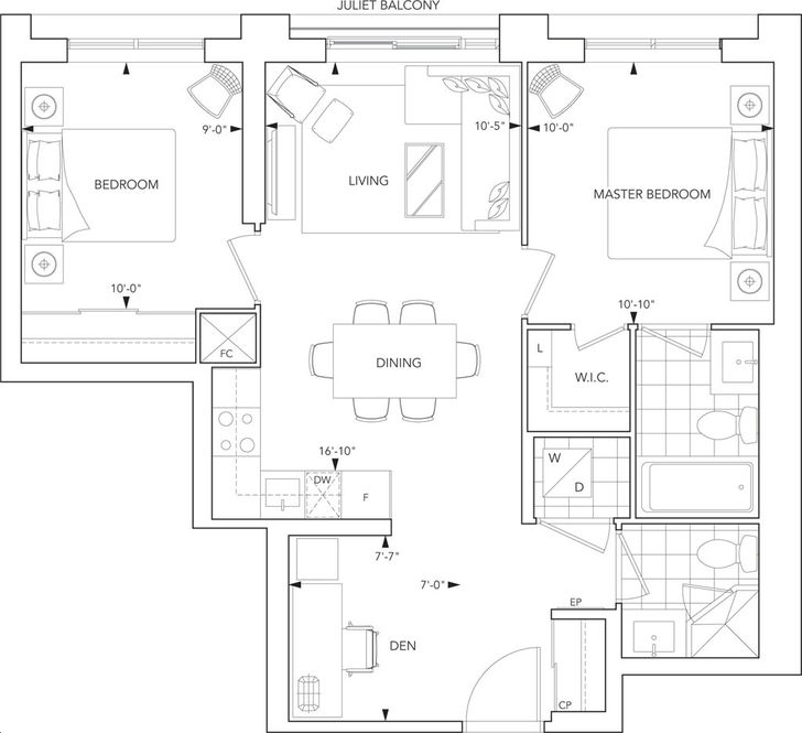 Islington Terrace Condos by Tridel |2C+D Floorplan 2 bed & 2 bath