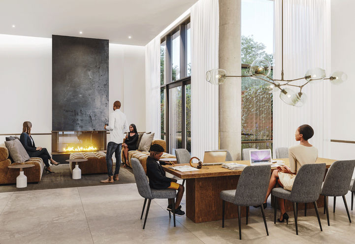 James House Condos- Lounge with communal dining/work table