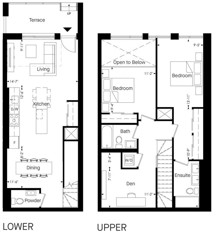 Junction House Condos by Globizen |T-B Floorplan 2 bed & 2.5 bath