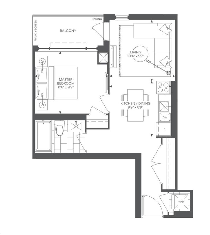 King Terraces Condos by Zancor |E. 030 Floorplan 1 bed & 1 bath