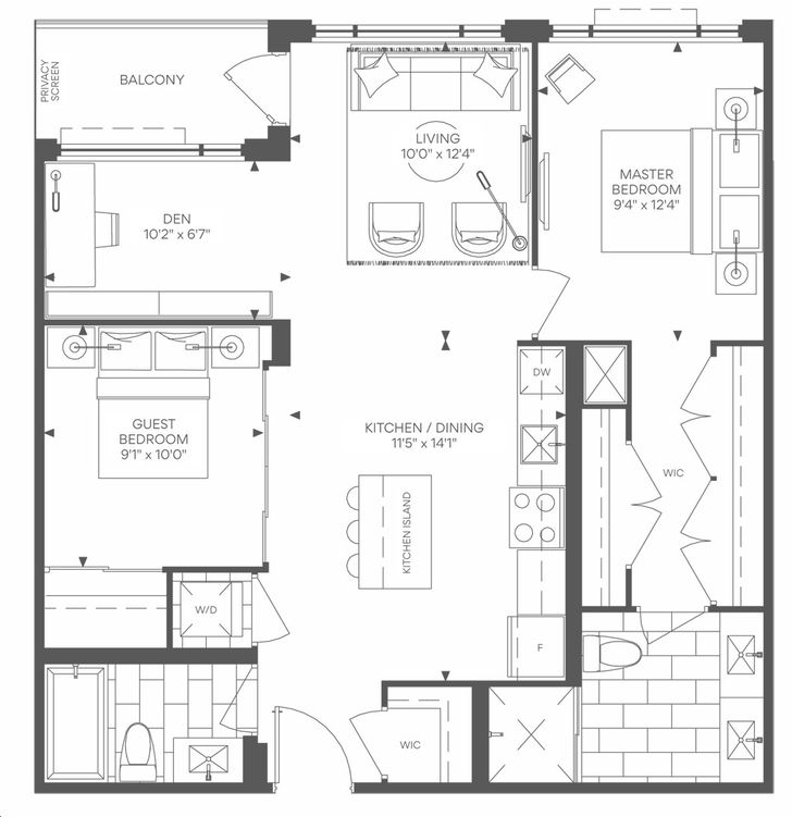 King Terraces Condos by Zancor |P. 059 Floorplan 2 bed & 2 bath