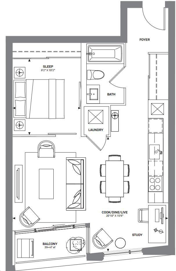 KingstonandCo Condominiums by TAS |1B-K3 Floorplan 1 bed & 1 bath