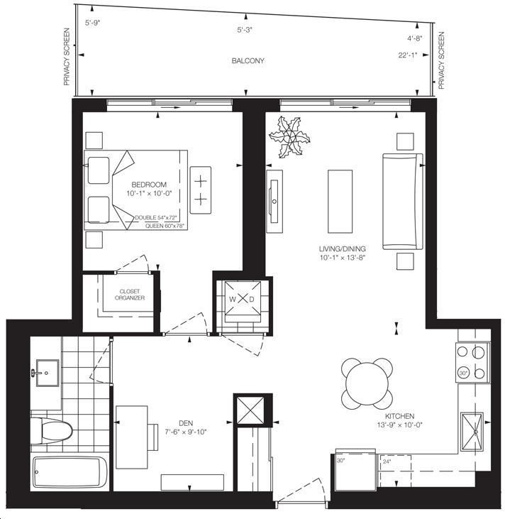 Lago at the Waterfront by Monarch 670 Floorplan 1 bed & 1
