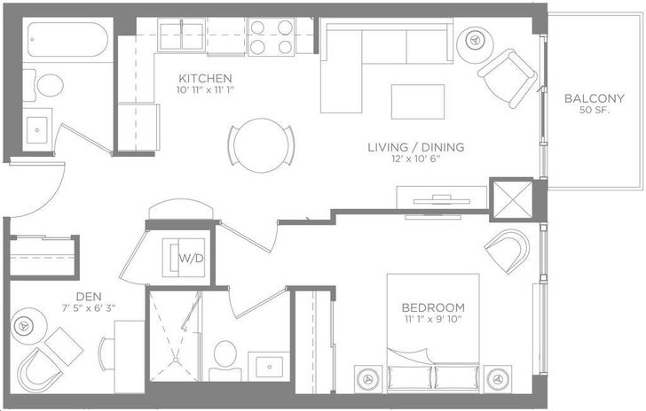 Life Condos by ChestnutHill Chicago Floorplan 1 bed & 2 bath