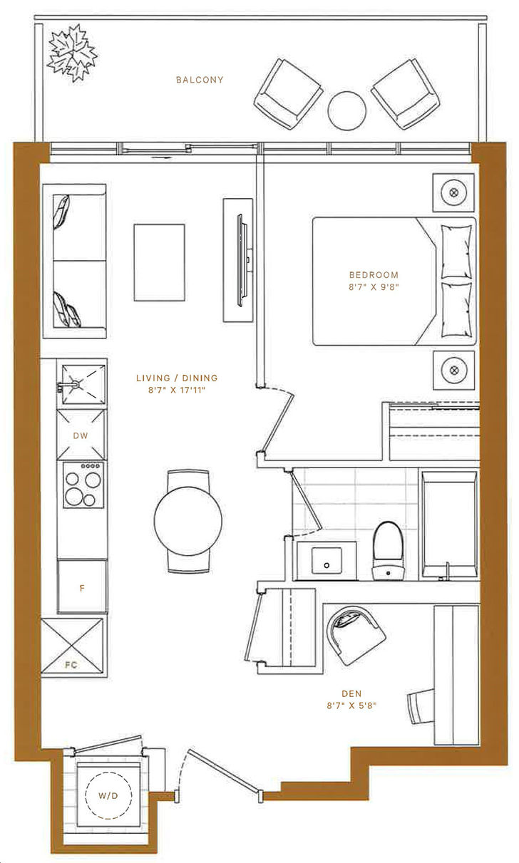 Line 5 Condos South Tower by Reserve T.04 Floorplan 1 bed