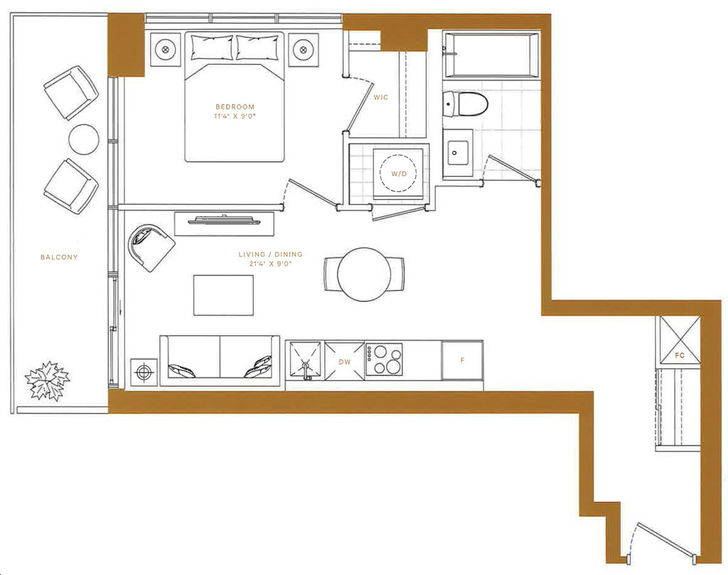 Line 5 Condos South Tower by Reserve T.05 Floorplan 1 bed