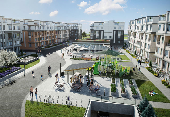 Livingway Towns - View of Outdoor Community Space and Units