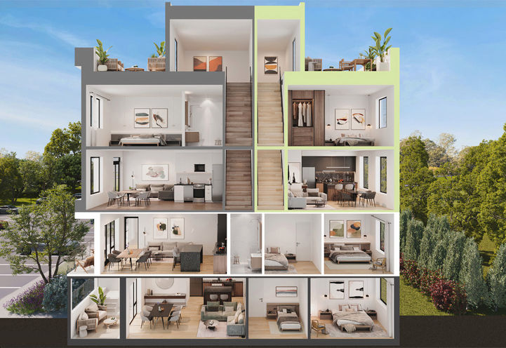 Lot 16 Towns Dollhouse View of Unit Interiors