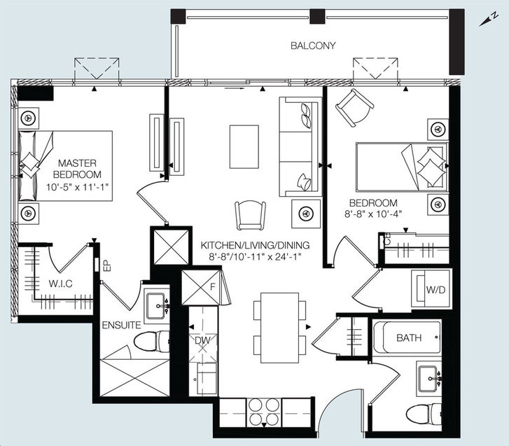 M Condos by Primont Martin (Corner) Floorplan 2 bed & 2 bath