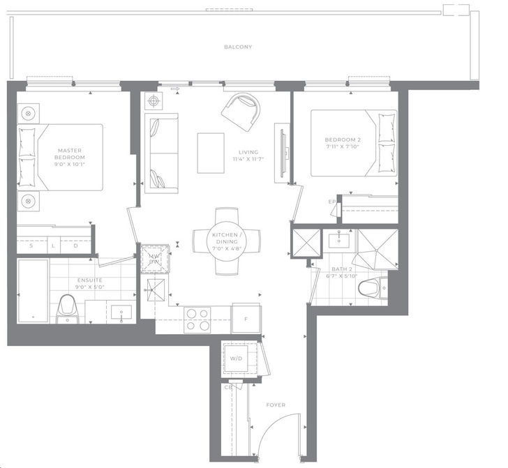 M2M Condos by Aoyuan-International |2B-AF Floorplan 2 bed & 2 bath