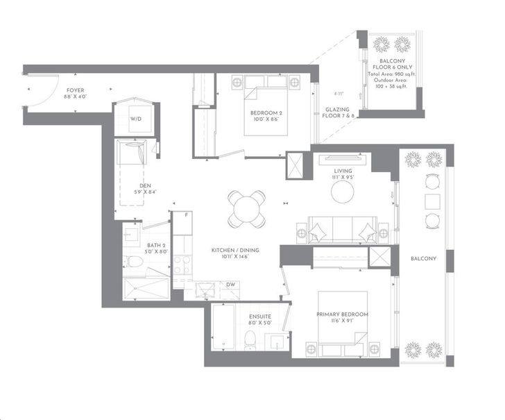 M2M Squared Condos by Aoyuan-International |BD13 Floorplan 2 bed & 2 bath